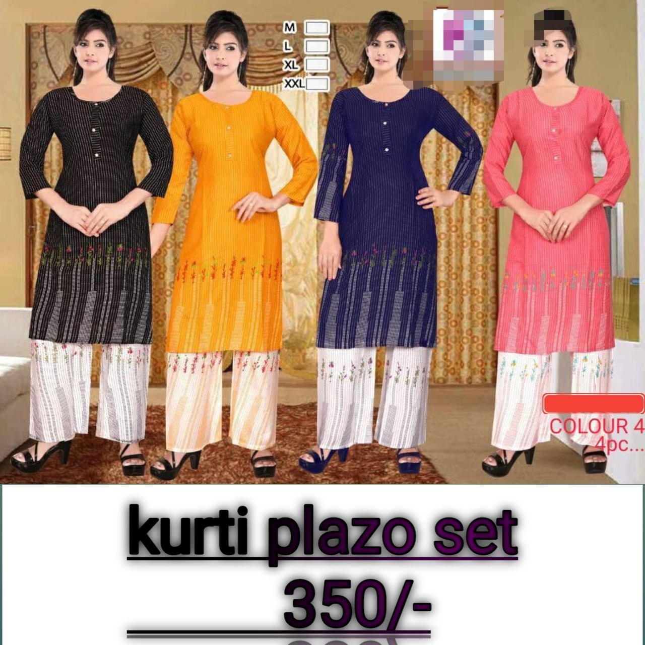 Solid Cotton Kadlee Kurti Plazo Set, Straight at Rs 795/piece in Panipat |  ID: 26099203133